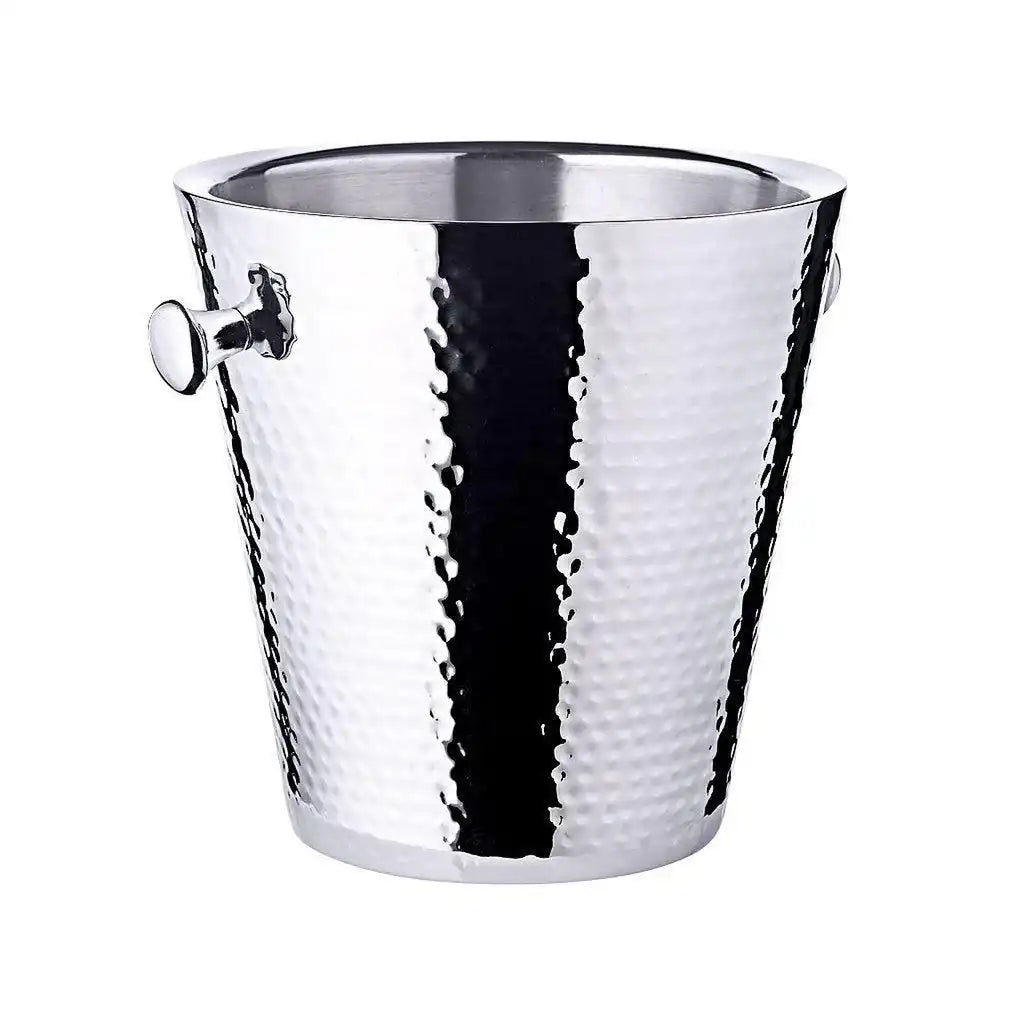 Sektkühler Valencia, Edelstahl hochglanzpoliert, doppelwandig, außen gehämmert, Höhe 23 cm, ø 22 cm - HomeDesign Knaus