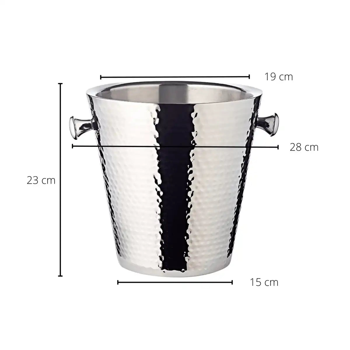 Sektkühler Valencia, Edelstahl hochglanzpoliert, doppelwandig, außen gehämmert, Höhe 23 cm, ø 22 cm - HomeDesign Knaus