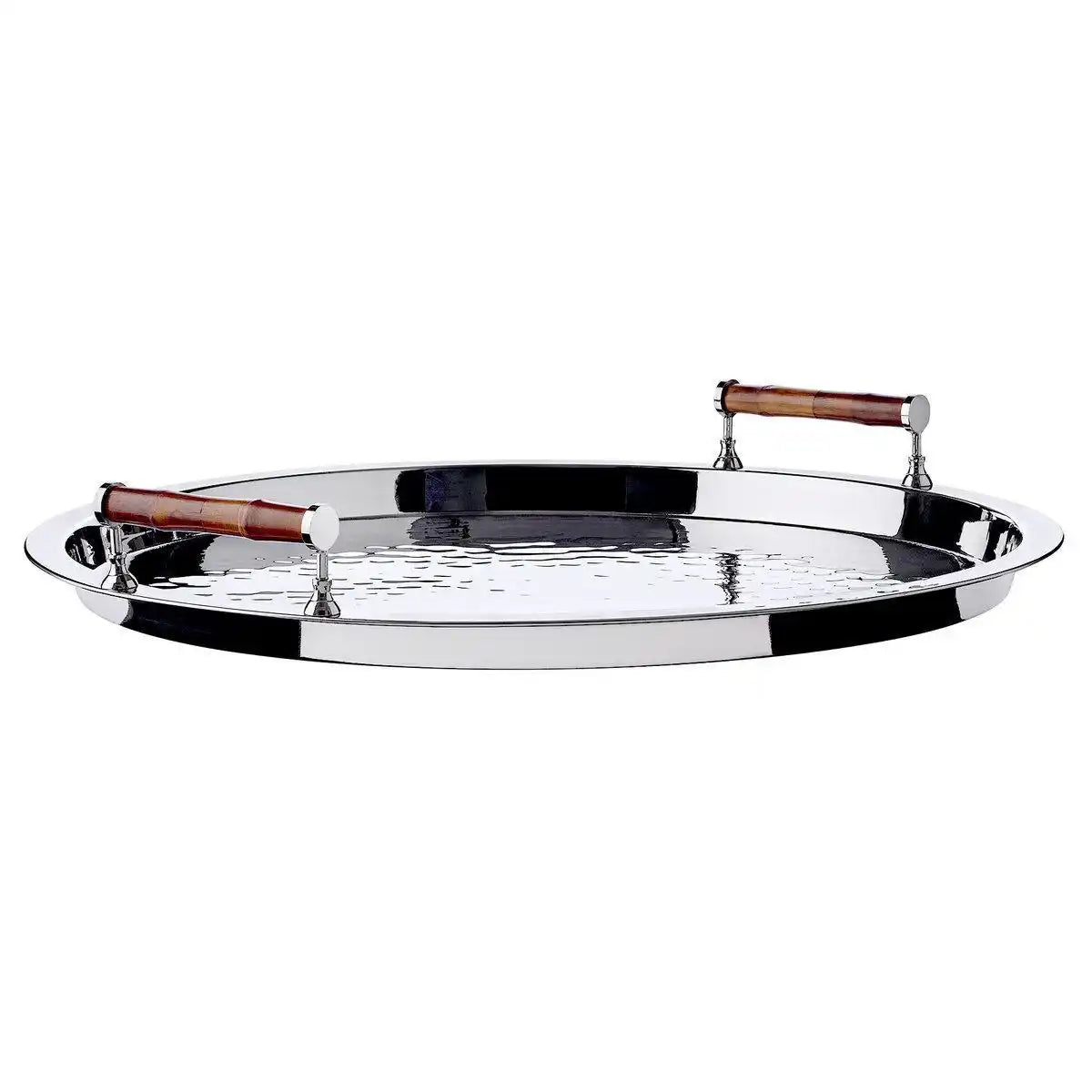 Serviertablett Hugo, rund, Edelstahl glänzend vernickelt, mit Bambusgriffen, Durchmesser 54 cm - HomeDesign Knaus