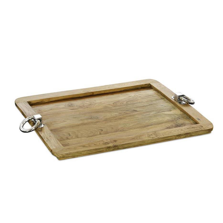 EDZARD Serviertablett Osgard, rechteckig, Teakholz mit Edelstahlgriffen, 61 x 44 cm - HomeDesign Knaus