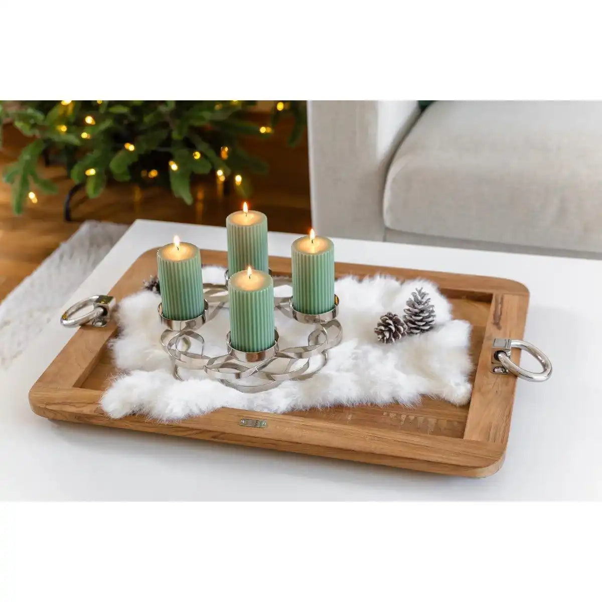 Serviertablett Osgard, rechteckig, Teakholz mit Edelstahlgriffen, 61 x 44 cm - HomeDesign Knaus