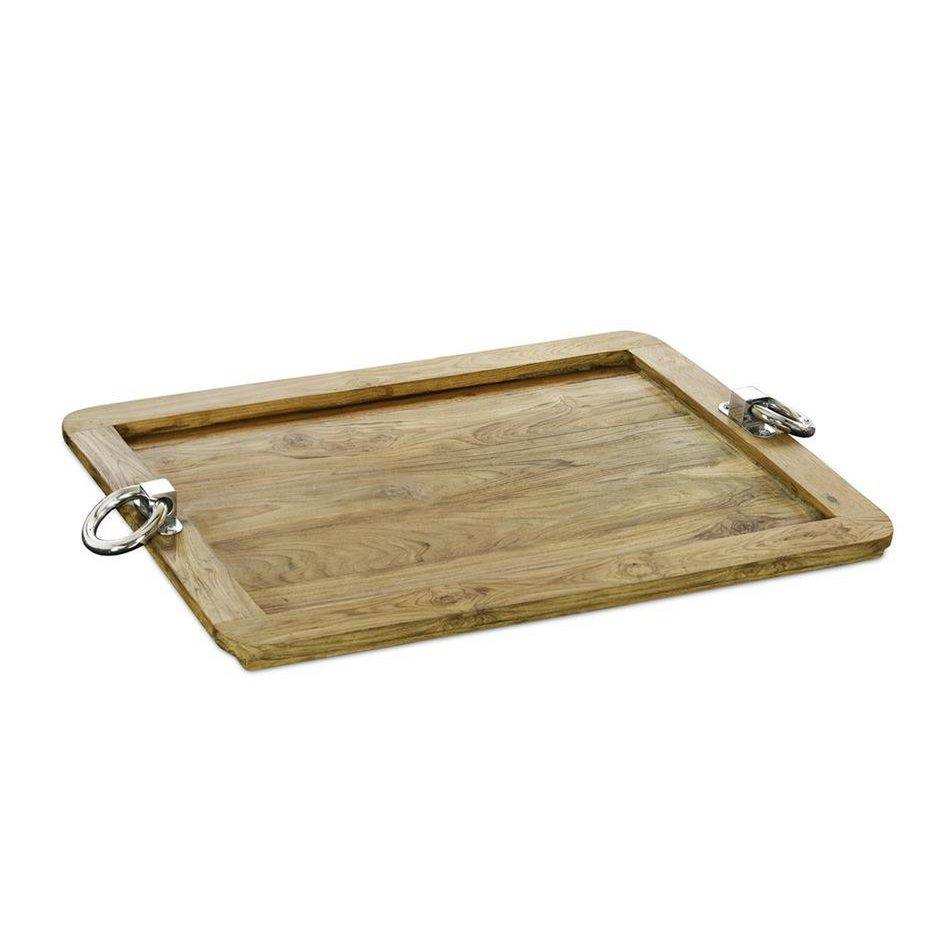 Serviertablett Osgard, rechteckig, Teakholz mit Edelstahlgriffen, 61 x 44 cm - HomeDesign Knaus