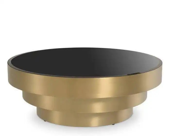Sinclair Couchtisch Wohnzimmertisch Gebürstetes Messingfinish schwarzes Glas - HomeDesign Knaus