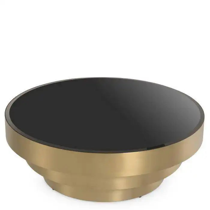 Sinclair Couchtisch Wohnzimmertisch Gebürstetes Messingfinish schwarzes Glas - HomeDesign Knaus