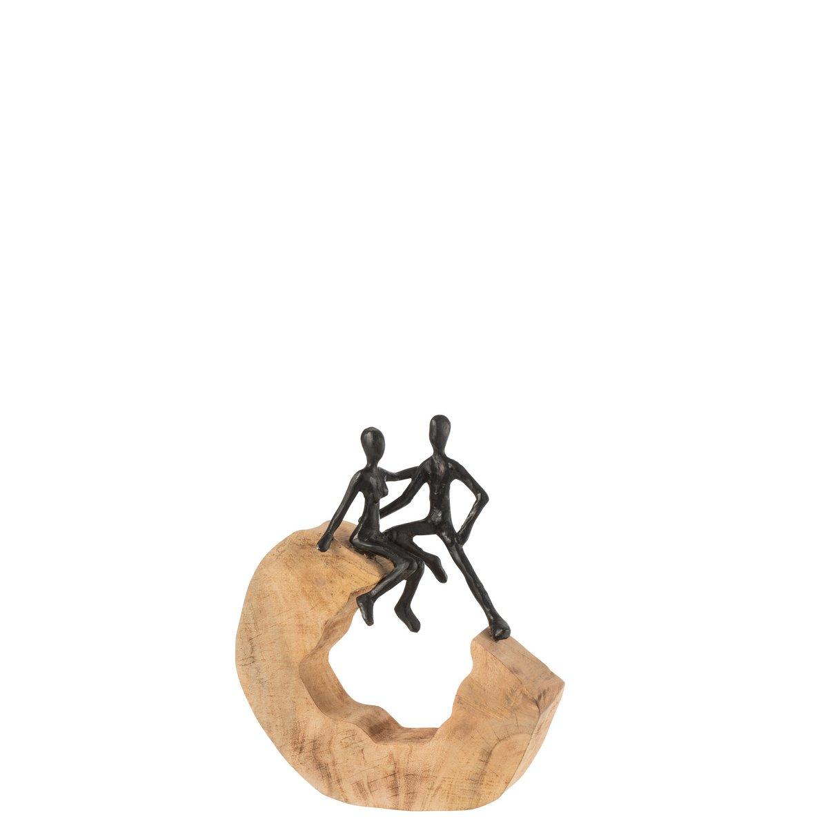 Skulptur Figur Paar sitzend Mangoholz Aluminium Schwarz - HomeDesign Knaus