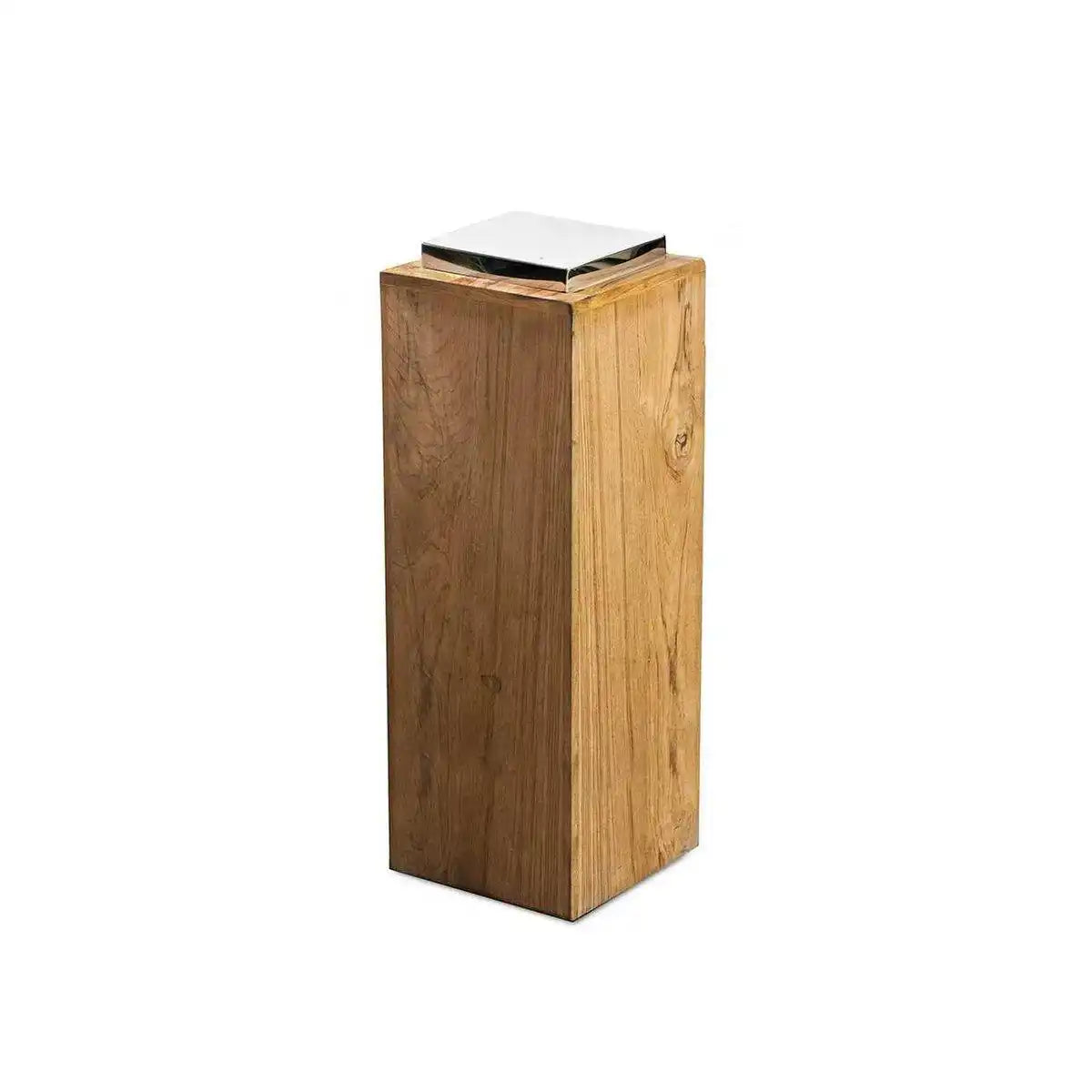 Sockel für Laterne Dubai, Teakholz und Edelstahl glänzend vernickelt, Höhe 61 cm, Gewicht 7,4 kg - HomeDesign Knaus