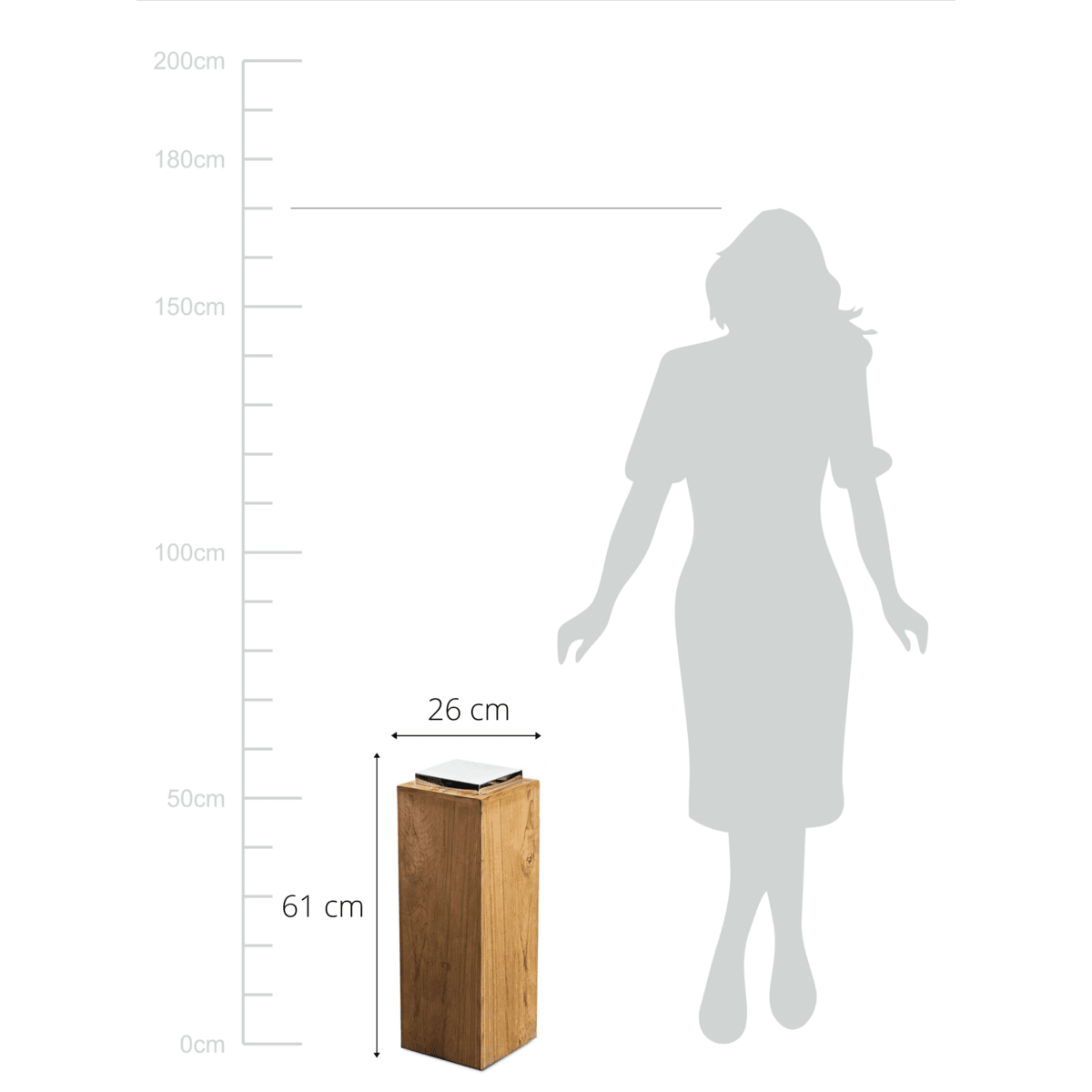 EDZARD Sockel für Laterne Dubai, Teakholz und Edelstahl glänzend vernickelt, Höhe 61 cm, Gewicht 7,4 kg - HomeDesign Knaus