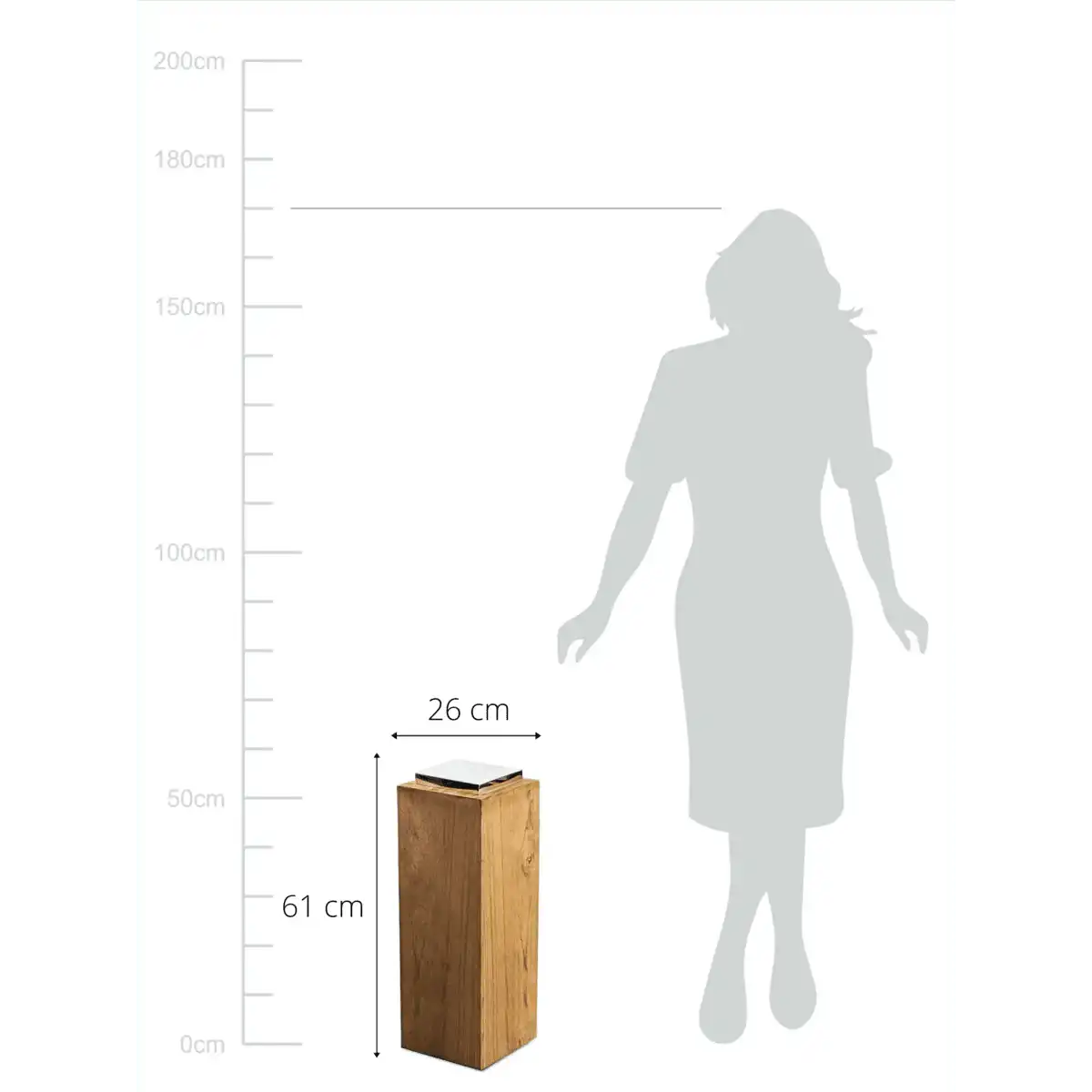 Sockel für Laterne Dubai, Teakholz und Edelstahl glänzend vernickelt, Höhe 61 cm, Gewicht 7,4 kg - HomeDesign Knaus
