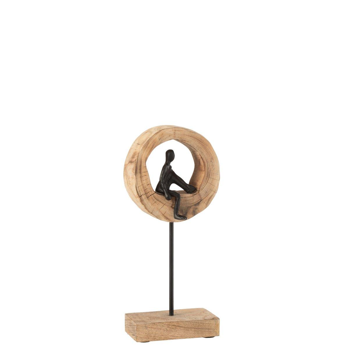 Stand Figur Think Ring Low Mangoholz Aluminium Schwarz Skulptur 39 cm - HomeDesign Knaus