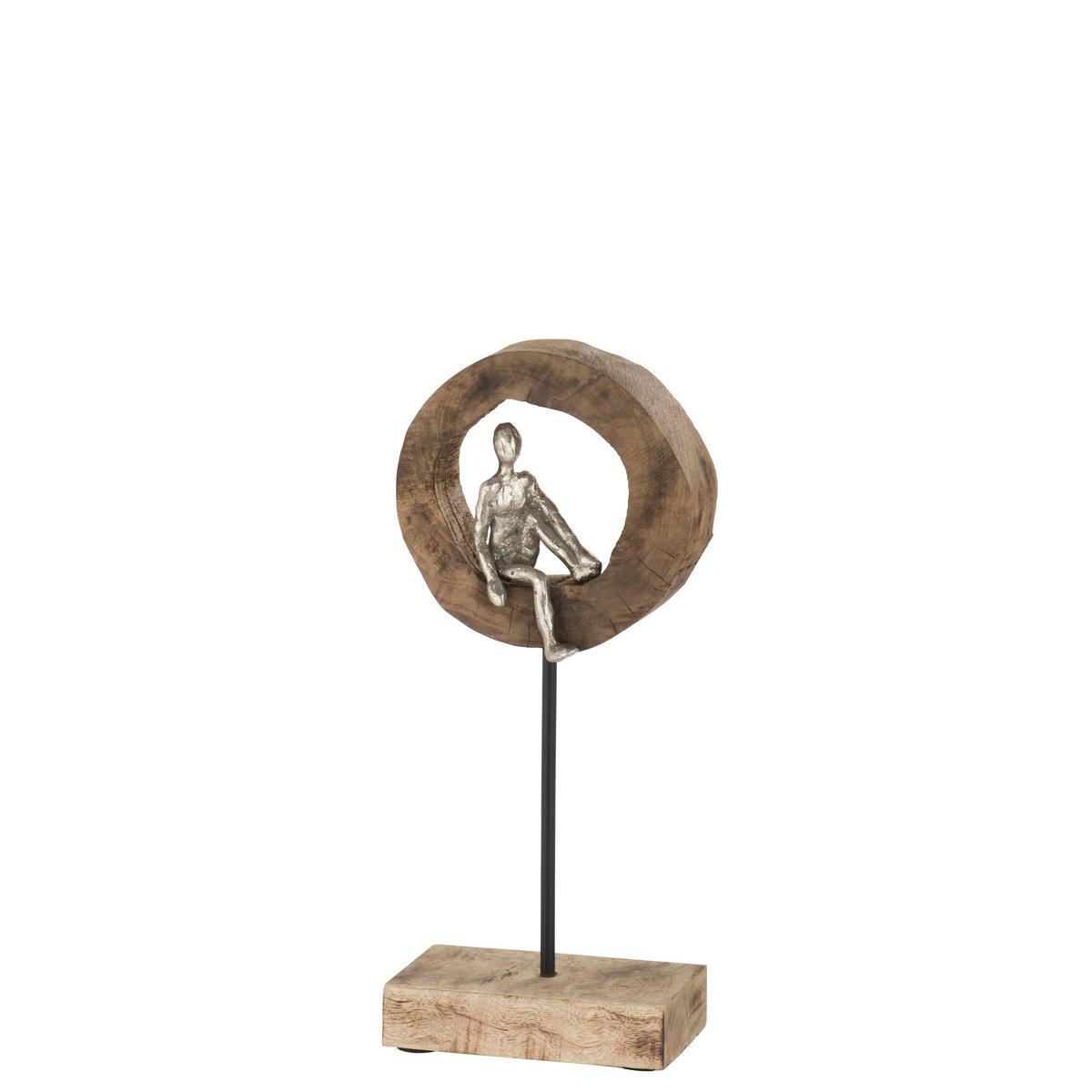 Stand Figur Think Ring Low Mangoholz Aluminium Silber Skulptur 39 cm - HomeDesign Knaus