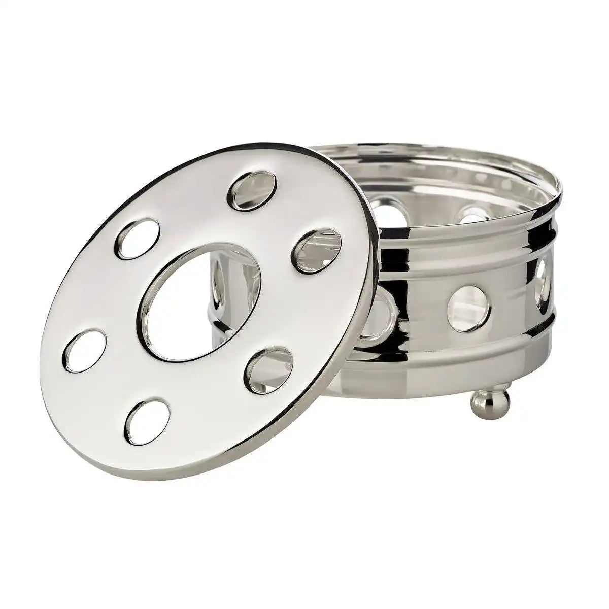 Stövchen Lydia, für Teelicht, abnehmbarer Deckel, schwerversilbert, Durchmesser 13 cm - HomeDesign Knaus