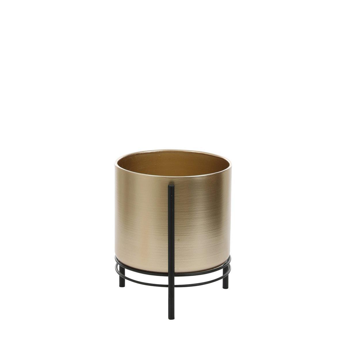 Sverre Blumentopf auf Ständer – H29 x Ø25 cm – Gold, Schwarz - HomeDesign Knaus