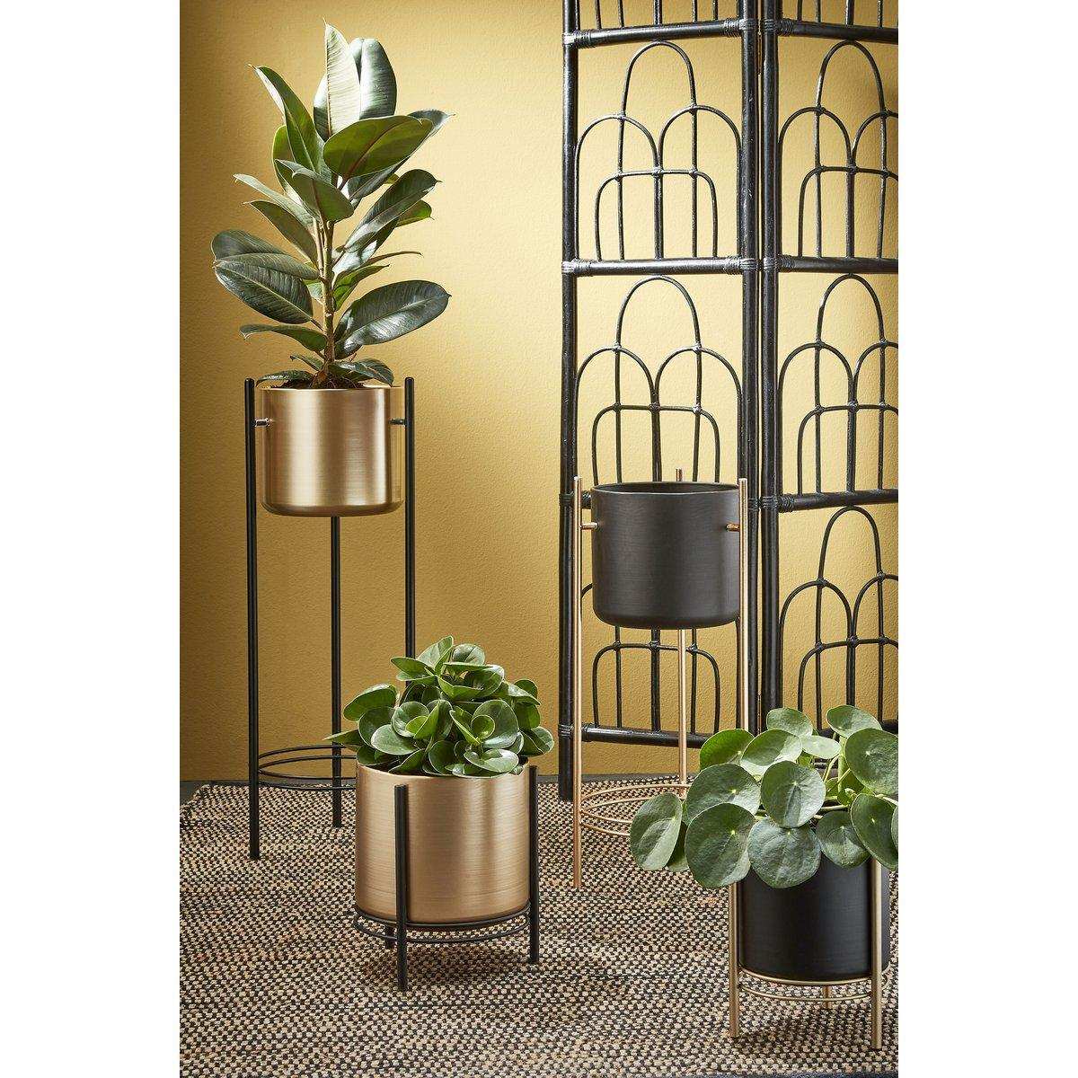 Sverre Blumentopf auf Ständer – H81 x Ø27 cm – Metall – Gold, Schwarz - HomeDesign Knaus