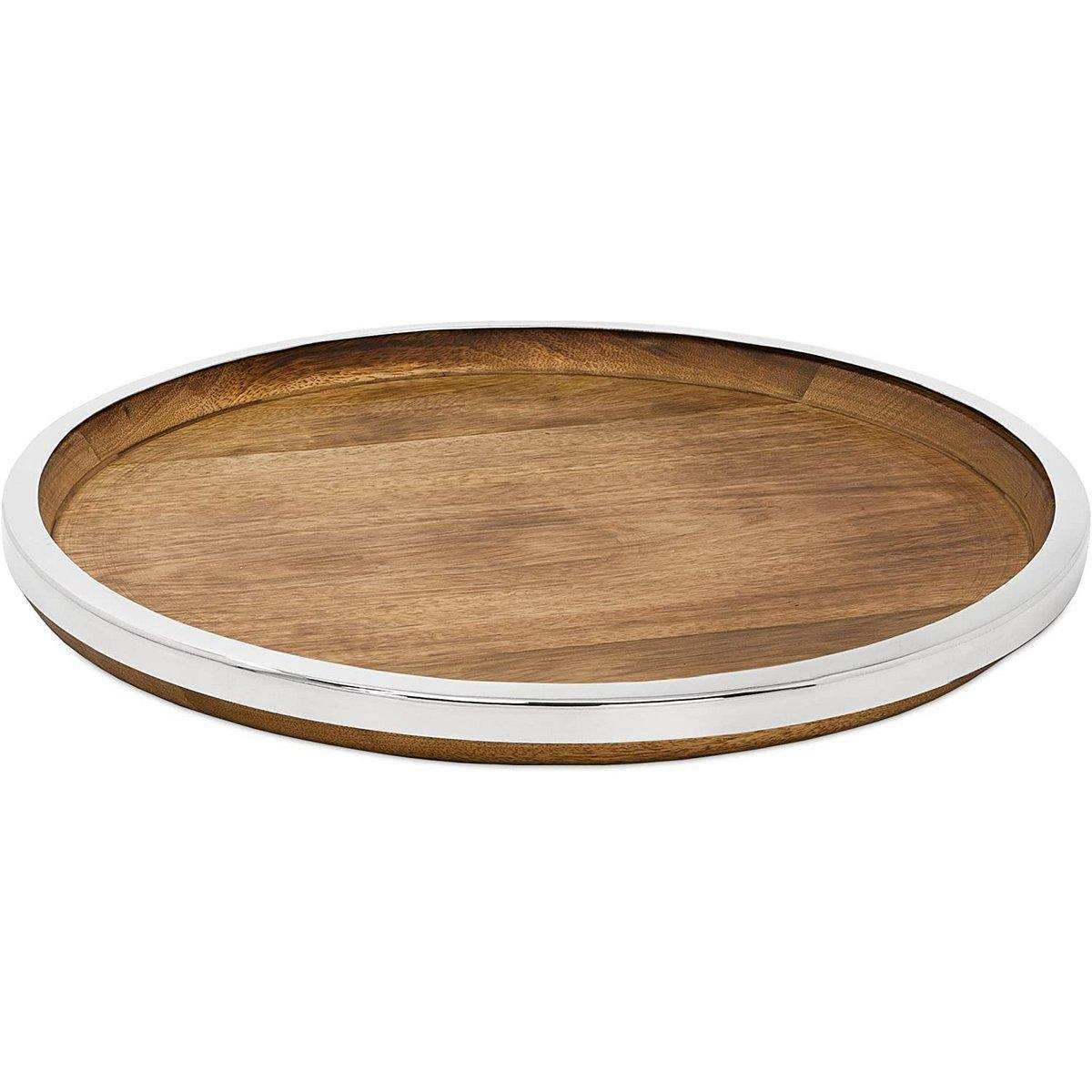 Tablett Serviertablett Cincinnati, Mangoholz und Edelstahl glänzend vernickelt, Durchmesser 40 cm - HomeDesign Knaus