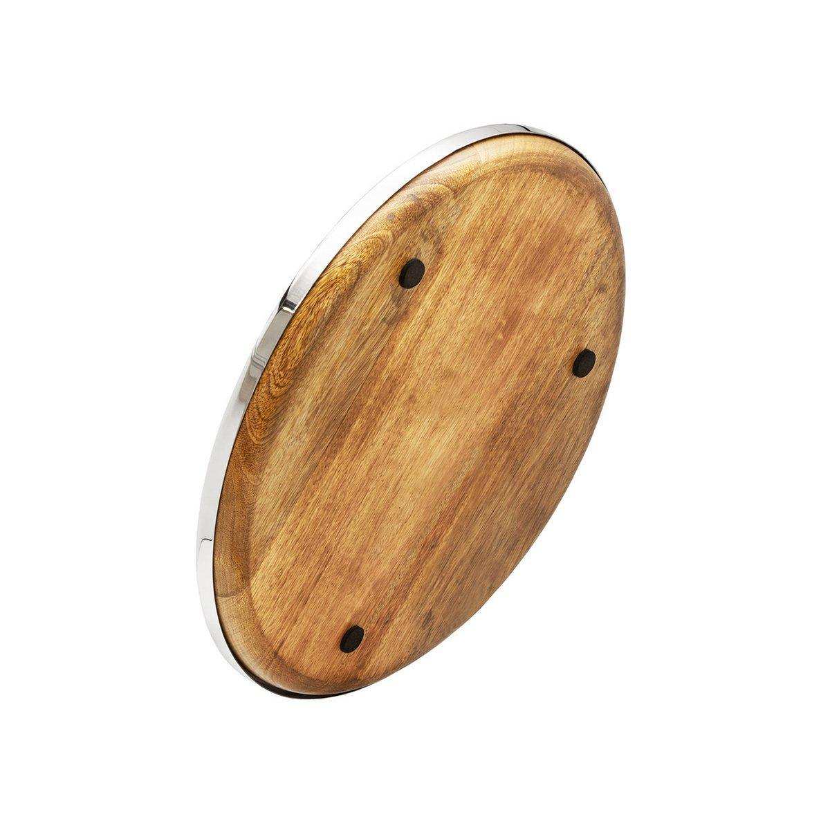 Tablett Serviertablett Cincinnati, Mangoholz und Edelstahl glänzend vernickelt, Durchmesser 40 cm - HomeDesign Knaus
