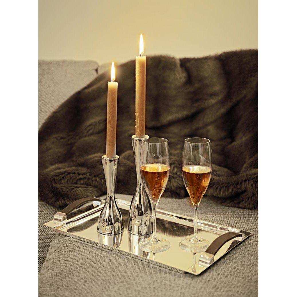 Tablett Serviertablett Kairo mit Kunstledergriffen, rechteckig, edel versilbert, 41 x 24 cm - HomeDesign Knaus