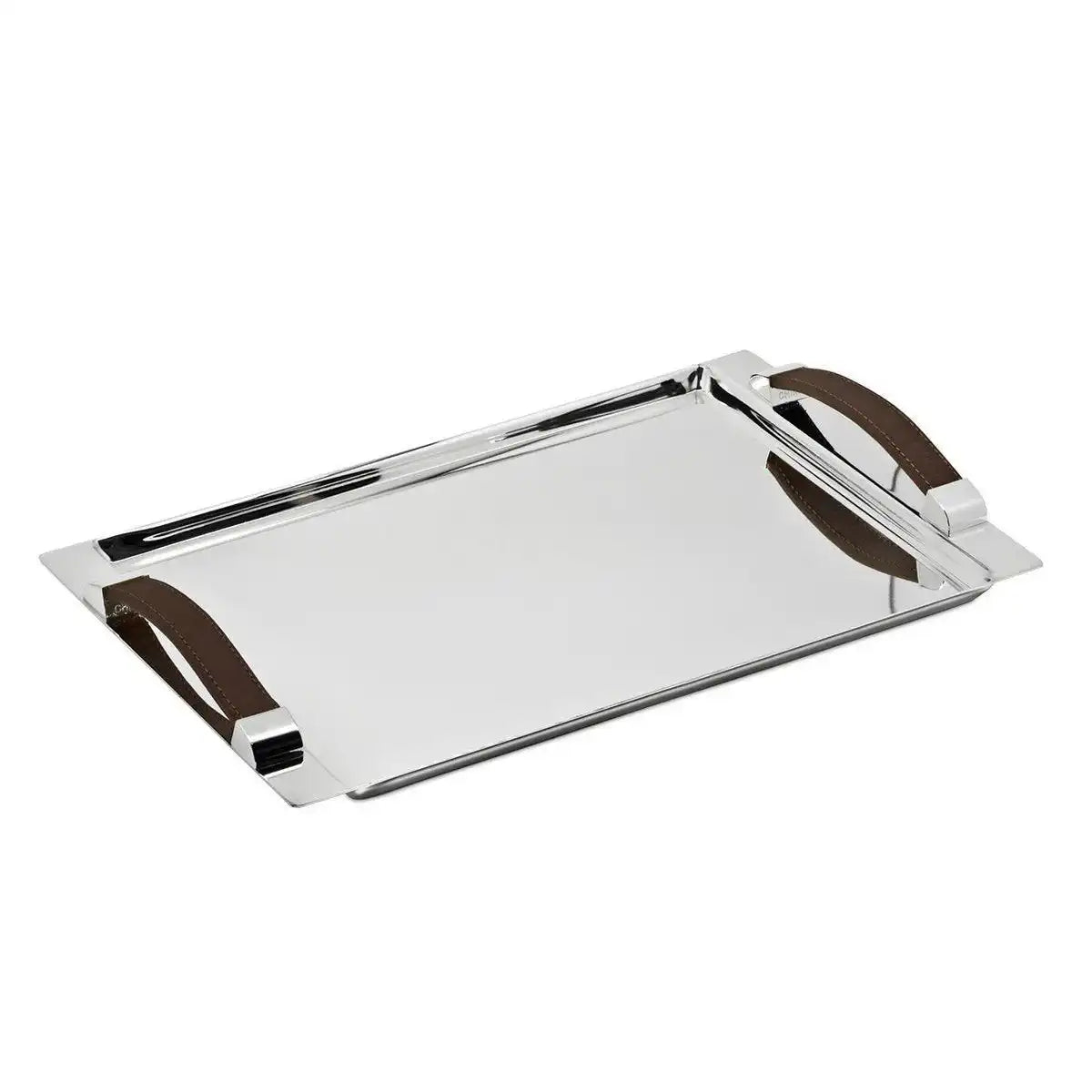 Tablett Serviertablett Kairo mit Kunstledergriffen, rechteckig, edel versilbert, 41 x 24 cm - HomeDesign Knaus