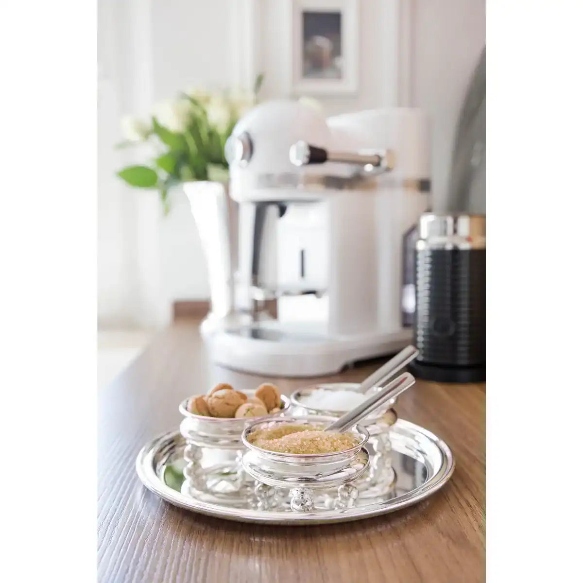 Tablett Serviertablett Pipe, rund, edel versilbert, Durchmesser 22 cm - HomeDesign Knaus