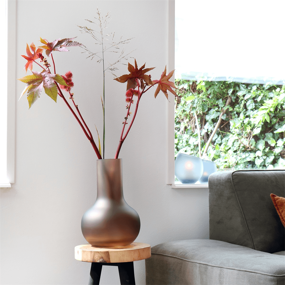 Designer Taupe Seim Satin Deko Vase Blumenvase Handarbeit 37cm - HomeDesign Knaus wir schaffen Inspirationen 
