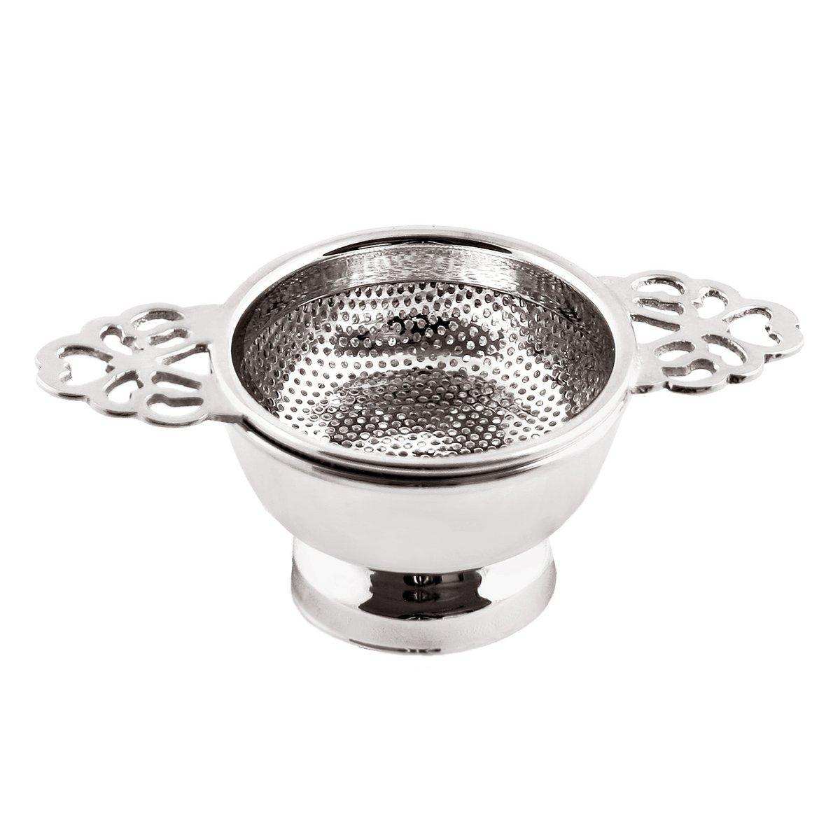 Teesieb Teefilter Assam mit Halter, schwerversilbert, Durchmesser 6 cm, Länge 11 cm, Höhe 4 cm - HomeDesign Knaus