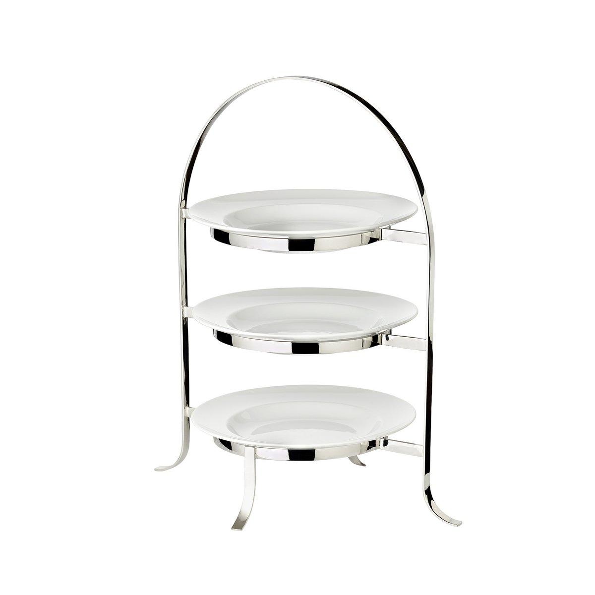 EDZARD Tellerhalter Etagere Sina, edel versilbert, Höhe 42 cm, für 3 Teller Durchmesser 20 bis 28 cm - HomeDesign Knaus