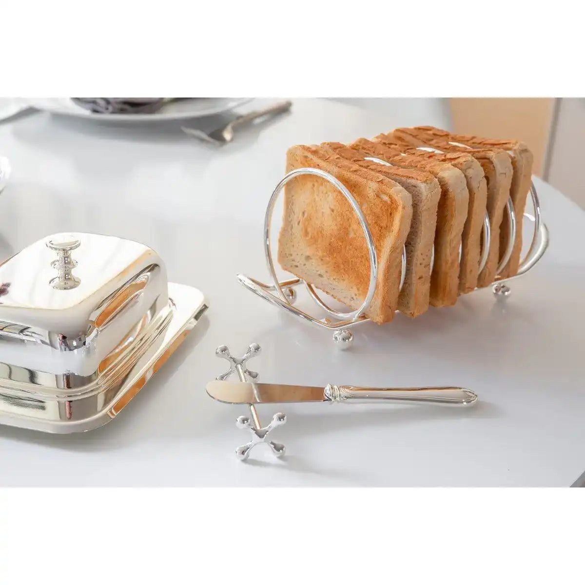 Toastständer Toastscheibenhalter String, für 6 Scheiben, edel versilbert, Länge 22 cm - HomeDesign Knaus
