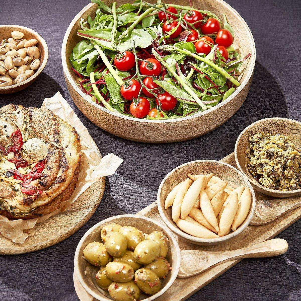 Tomar Schüsseln und Tablett – L35 x B12 x H5 cm – 100 % FSC-Mangoholz – Hellbraun - HomeDesign Knaus