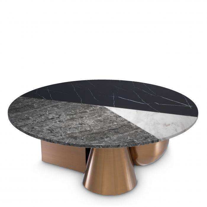 Tricolori Couchtisch Gebürstetes Kupferfinish Platte aus Kunstmarmor - HomeDesign Knaus