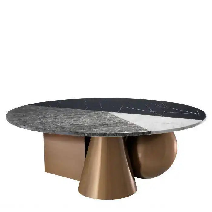 Tricolori Couchtisch Gebürstetes Kupferfinish Platte aus Kunstmarmor - HomeDesign Knaus