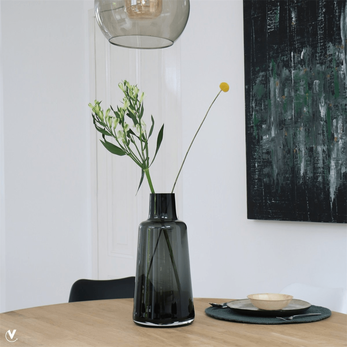 Designer Vase Jana Blumenvase Bodenvase Handarbeit Mundgeblasen grau 50cm - HomeDesign Knaus
