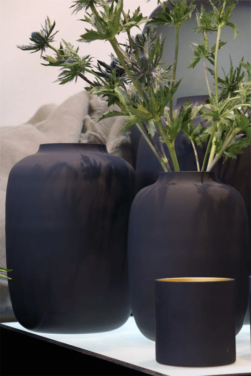 Designer Pulverbeschichtet Vase Artic Blumenvase Bodenvase Mundgeblasen Matt-schwarz - HomeDesign Knaus