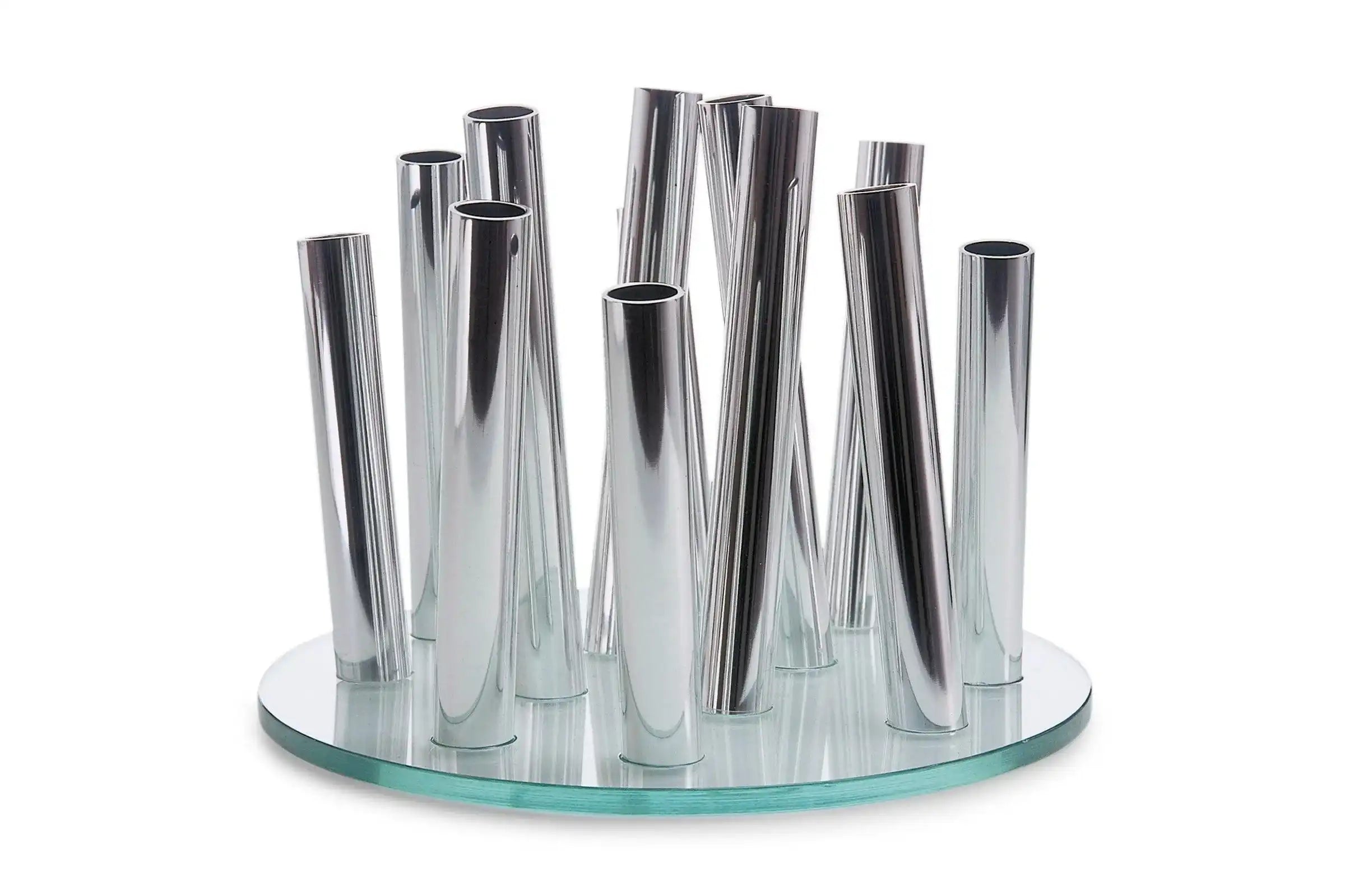 Vase Blumenvase Glasplatte Aluminium poliert - HomeDesign Knaus