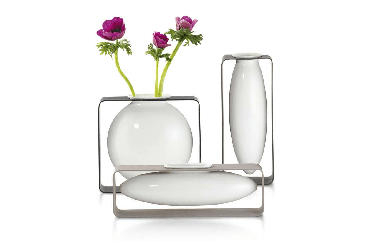 Philippi FLOAT Vase Blumenvase  Porzellan Edelstahl Metallrahmen - HomeDesign Knaus wir schaffen Inspirationen 