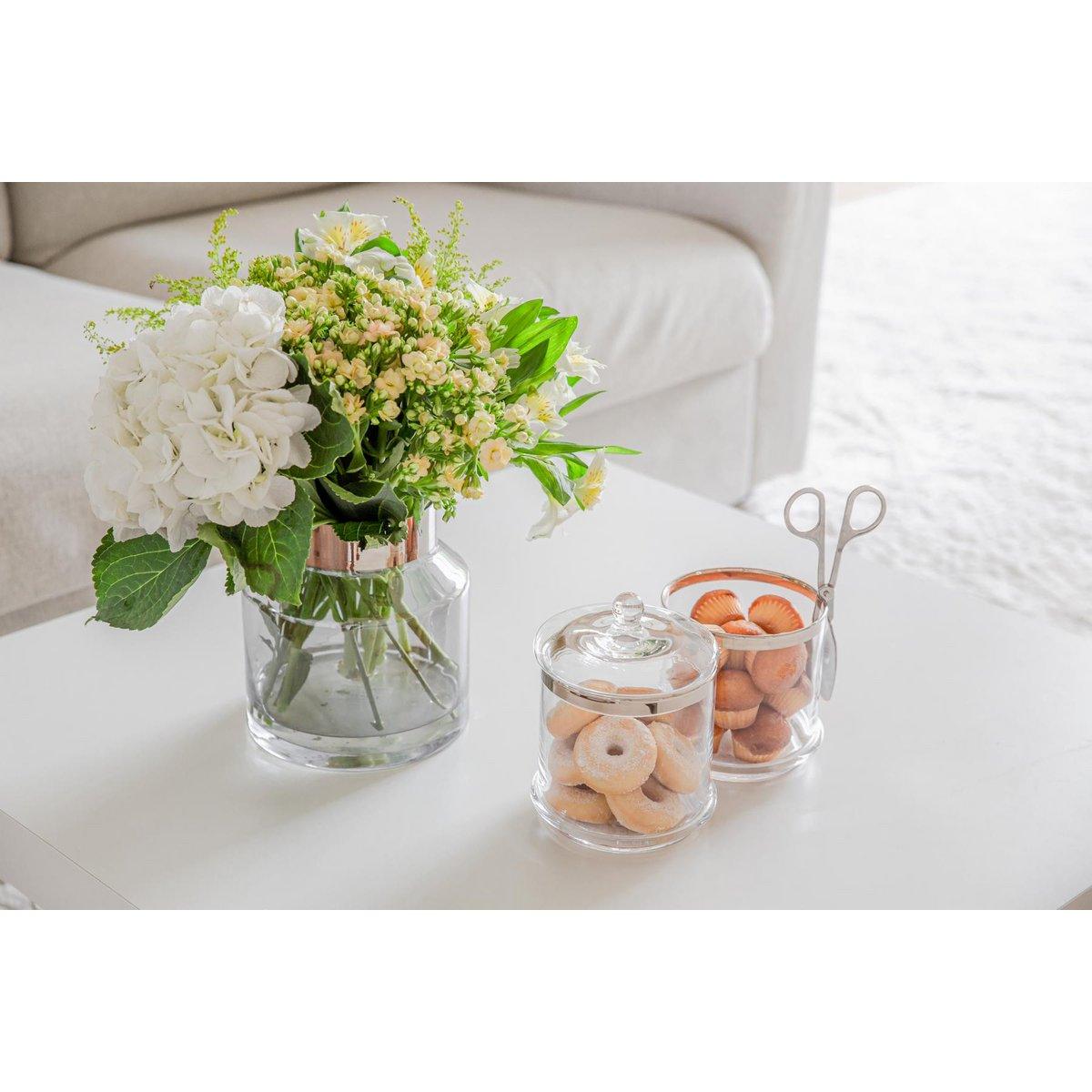 EDZARD Vase Gabi (Ø 17 cm, Höhe 19 cm), dunkles, mundgeblasenes Kristallglas mit Platinrand - HomeDesign Knaus