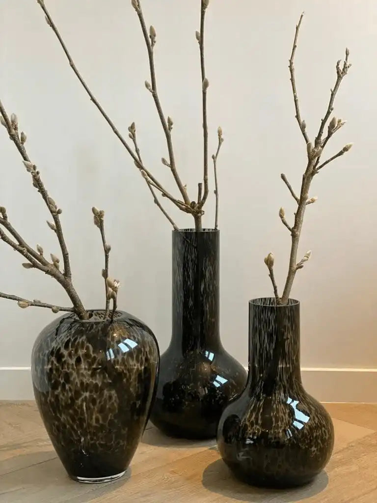 Vase Grau Gepard Blumenvase Bodenvase Handarbeit Mundgeblasen - HomeDesign Knaus