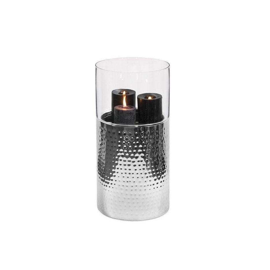 Windlicht Arnold Glas, Edelstahl gehämmert hochglanzpoliert Höhe 64 cm - HomeDesign Knaus
