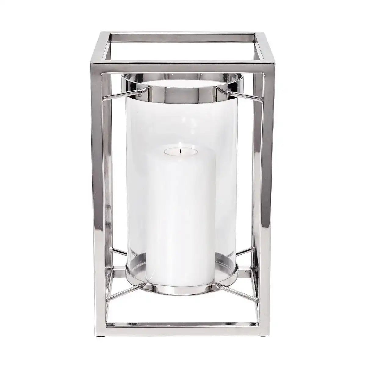 Windlicht Banu Edelstahl vernickelt, mit Glas, Höhe 31 cm - HomeDesign Knaus