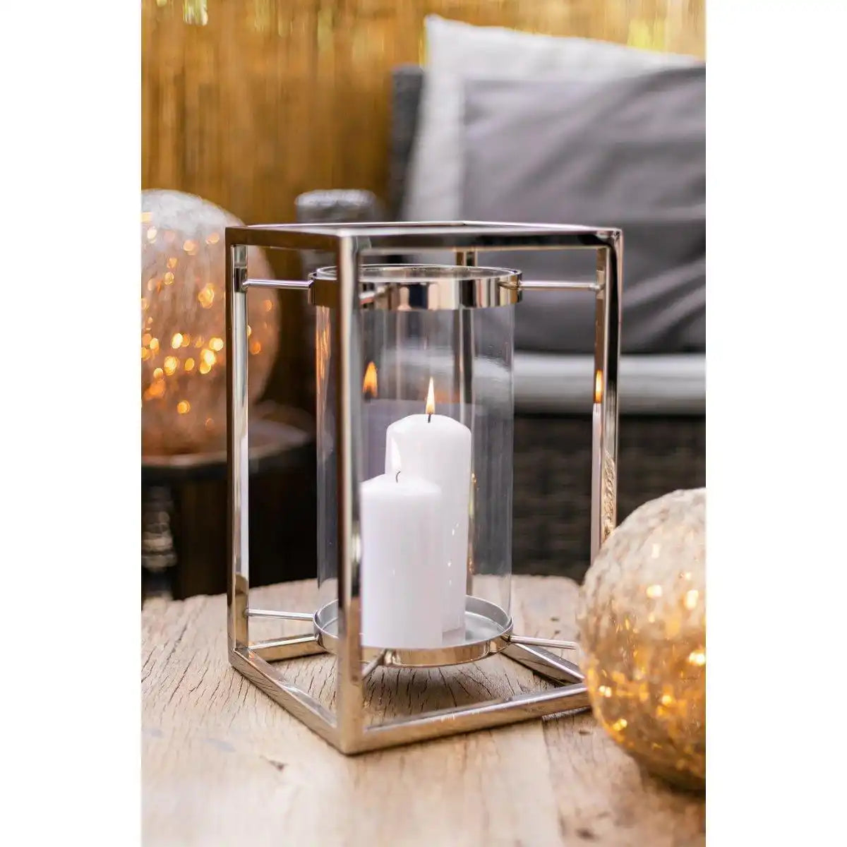 Windlicht Banu Edelstahl vernickelt, mit Glas, Höhe 31 cm - HomeDesign Knaus