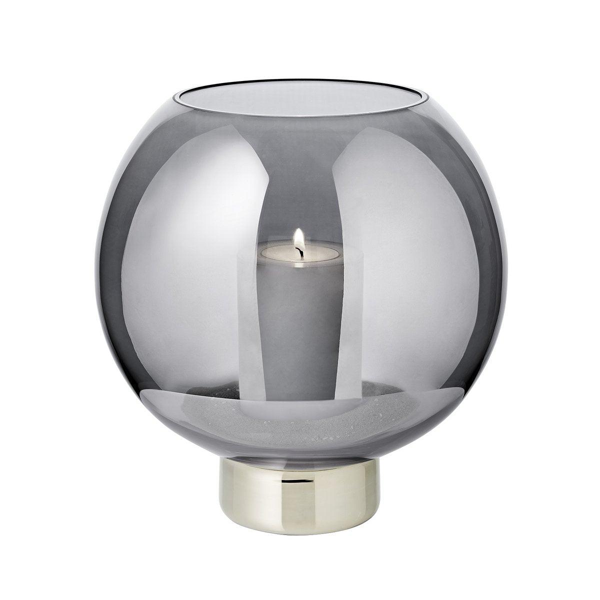 Windlicht Jack (H 21 cm, Ø 19,5 cm), dunkles Kristallglas mit Platinsockel - HomeDesign Knaus