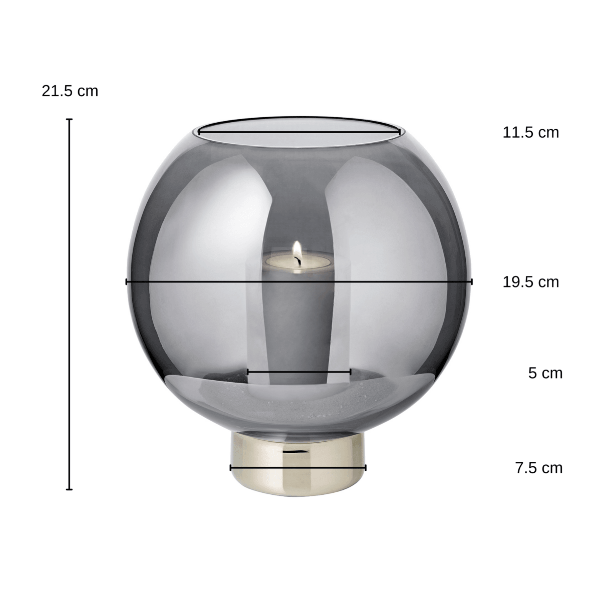 Windlicht Jack (H 21 cm, Ø 19,5 cm), dunkles Kristallglas mit Platinsockel - HomeDesign Knaus