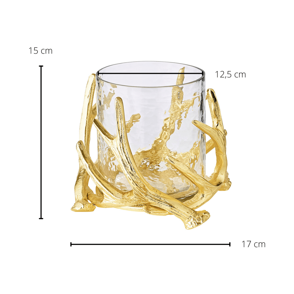 EDZARD Windlicht Kingston, Geweih-Design, Aluminium, goldfarben, mit Glas, Höhe 15 cm, ø 19 cm - HomeDesign Knaus