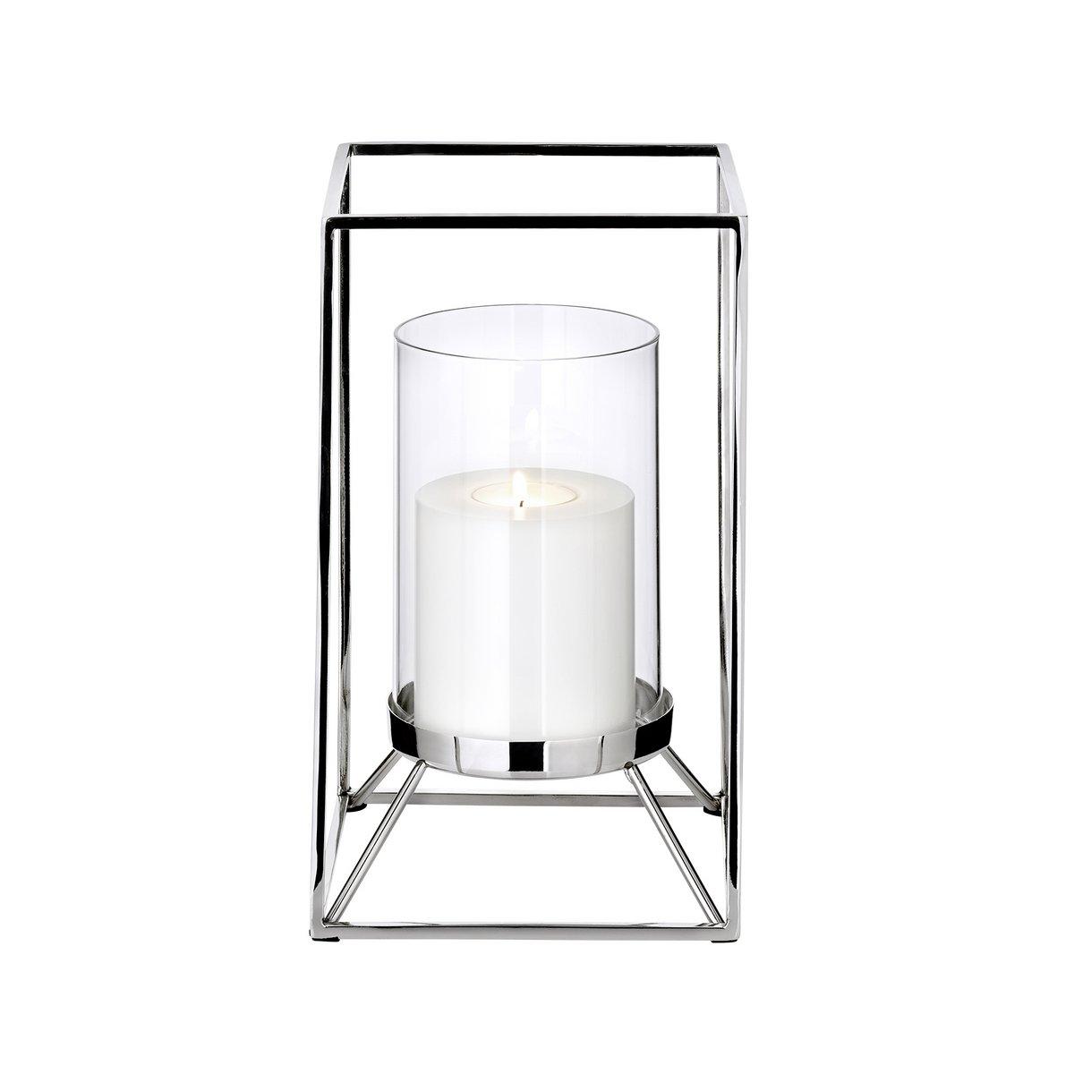 Windlicht Marie (Höhe 25 cm), quadratisch, Edelstahl vernickelt, mit Glas, für Stumpenkerze ø 8 cm - HomeDesign Knaus