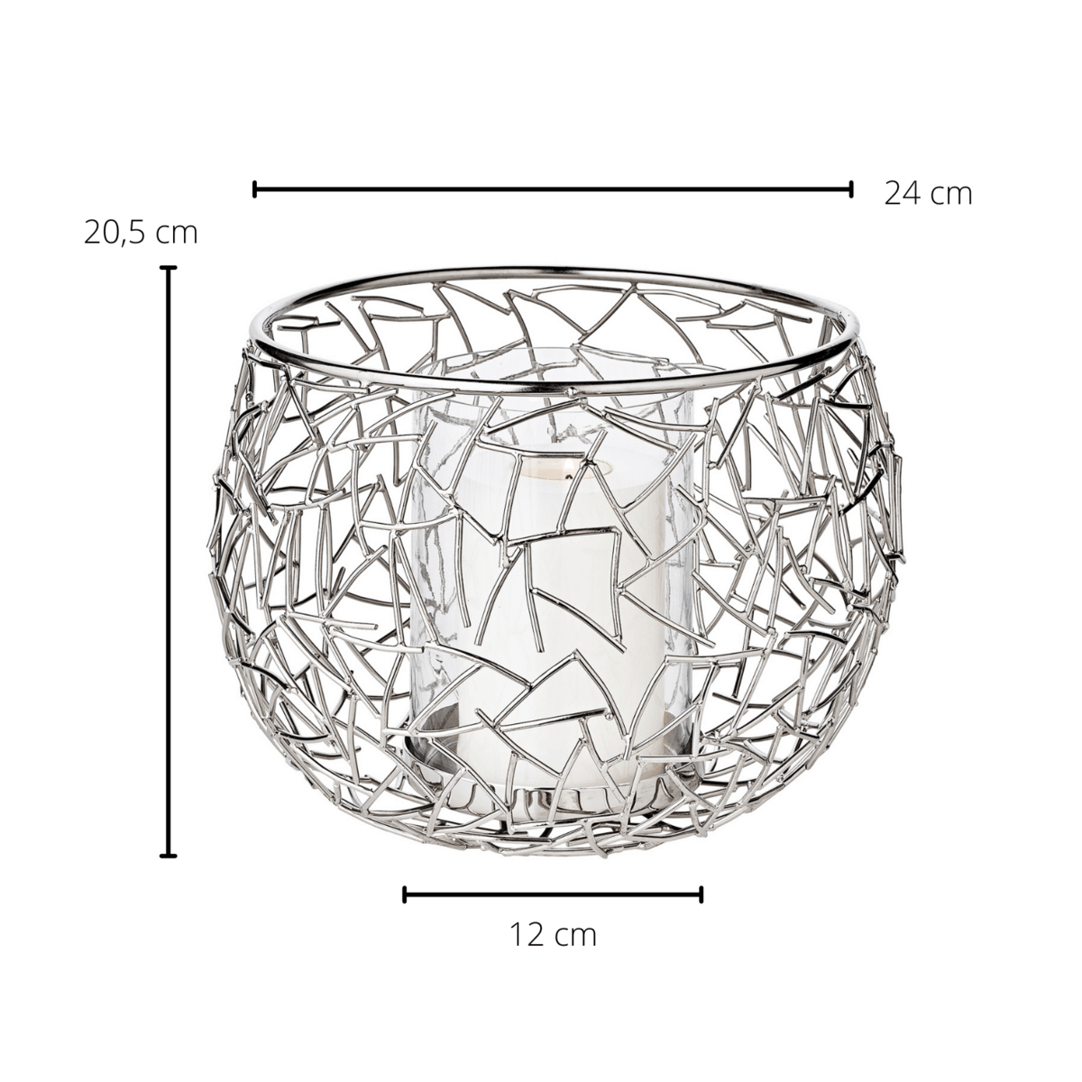 EDZARD Windlicht Milano, Edelstahl glänzend vernickelt, mit Glas, Durchmesser 27 cm, Höhe 19 cm - HomeDesign Knaus