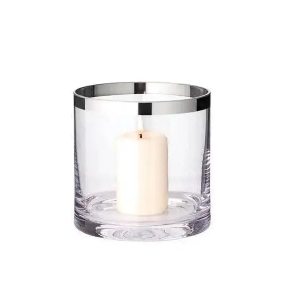Windlicht Molly, mundgeblasenes Kristallglas mit Platinrand, Höhe 15 cm, Durchmesser 15 cm - HomeDesign Knaus
