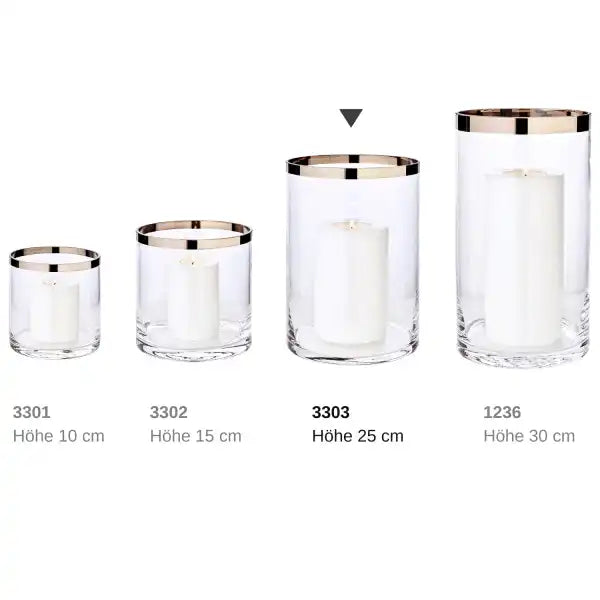 Windlicht Molly, mundgeblasenes Kristallglas mit Platinrand, Höhe 25 cm, Durchmesser 18 cm - HomeDesign Knaus