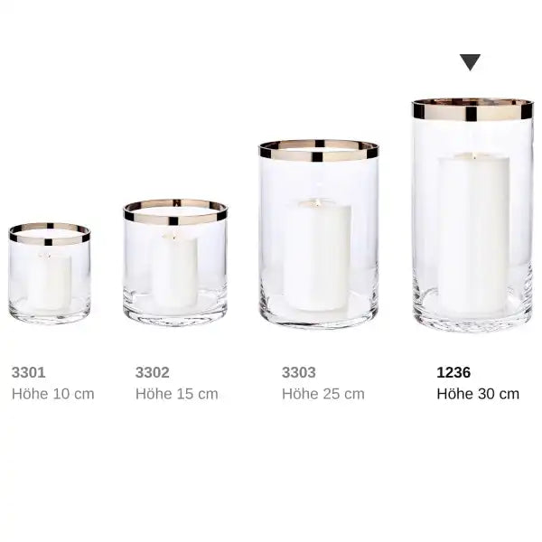 Windlicht Molly, mundgeblasenes Kristallglas mit Platinrand, Höhe 30 cm, Durchmesser 17 cm - HomeDesign Knaus