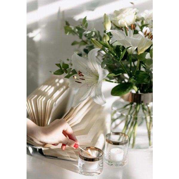 Windlicht Molly, mundgeblasenes Kristallglas mit Platinrand, Höhe 6 cm, Durchmesser 7 cm - HomeDesign Knaus
