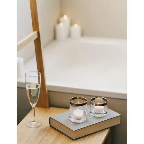 Windlicht Molly, mundgeblasenes Kristallglas mit Platinrand, Höhe 6 cm, Durchmesser 7 cm - HomeDesign Knaus