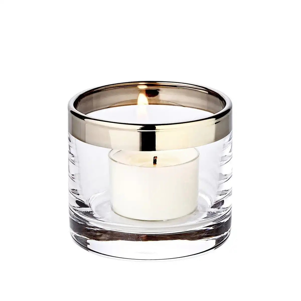 Windlicht Molly, mundgeblasenes Kristallglas mit Platinrand, Höhe 6 cm, Durchmesser 7 cm - HomeDesign Knaus